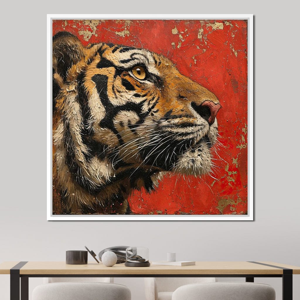 Tiger Gaze in Vermilion Majesty Canvas Wall Art