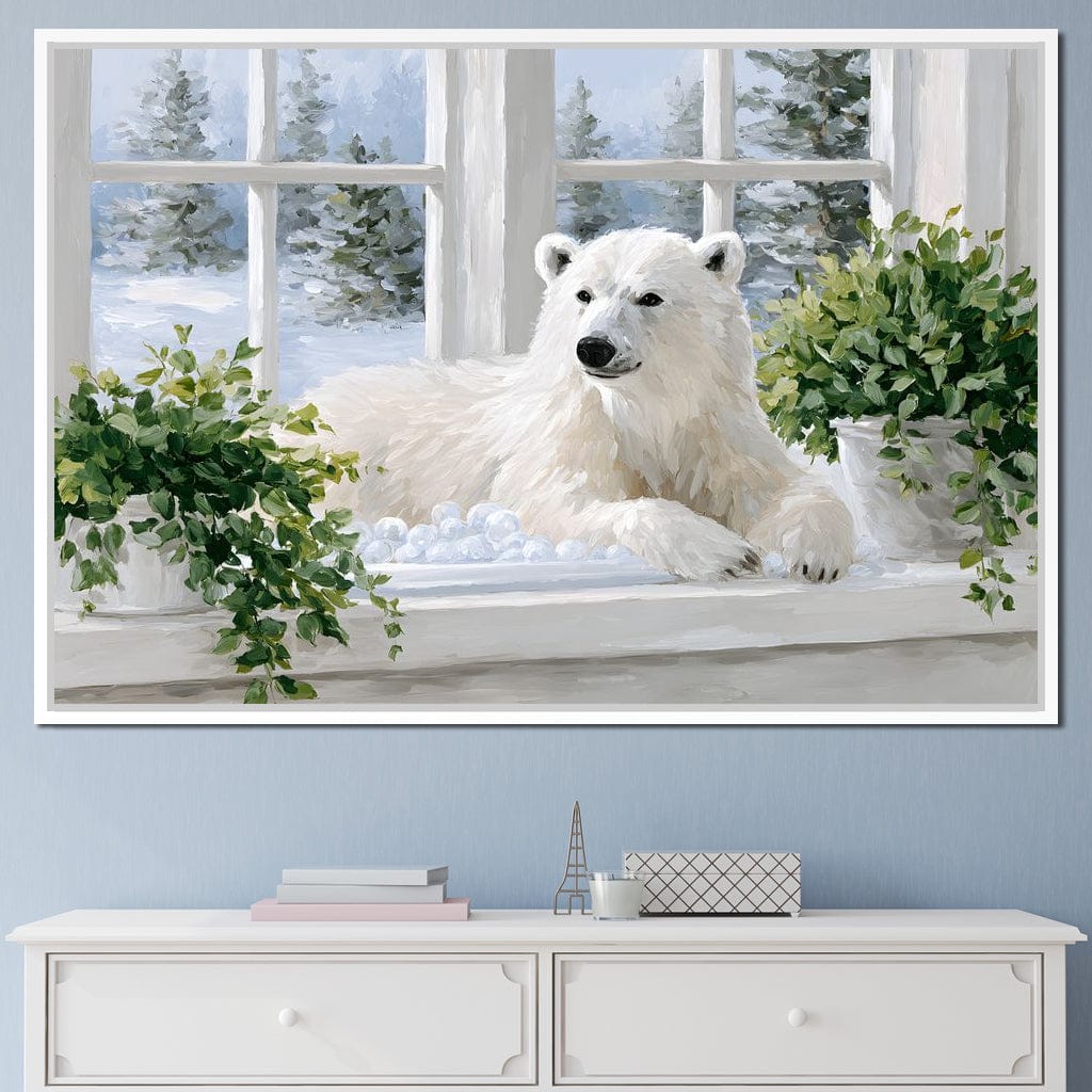 Polar Bear Winter Window Nook Canvas Wall Art