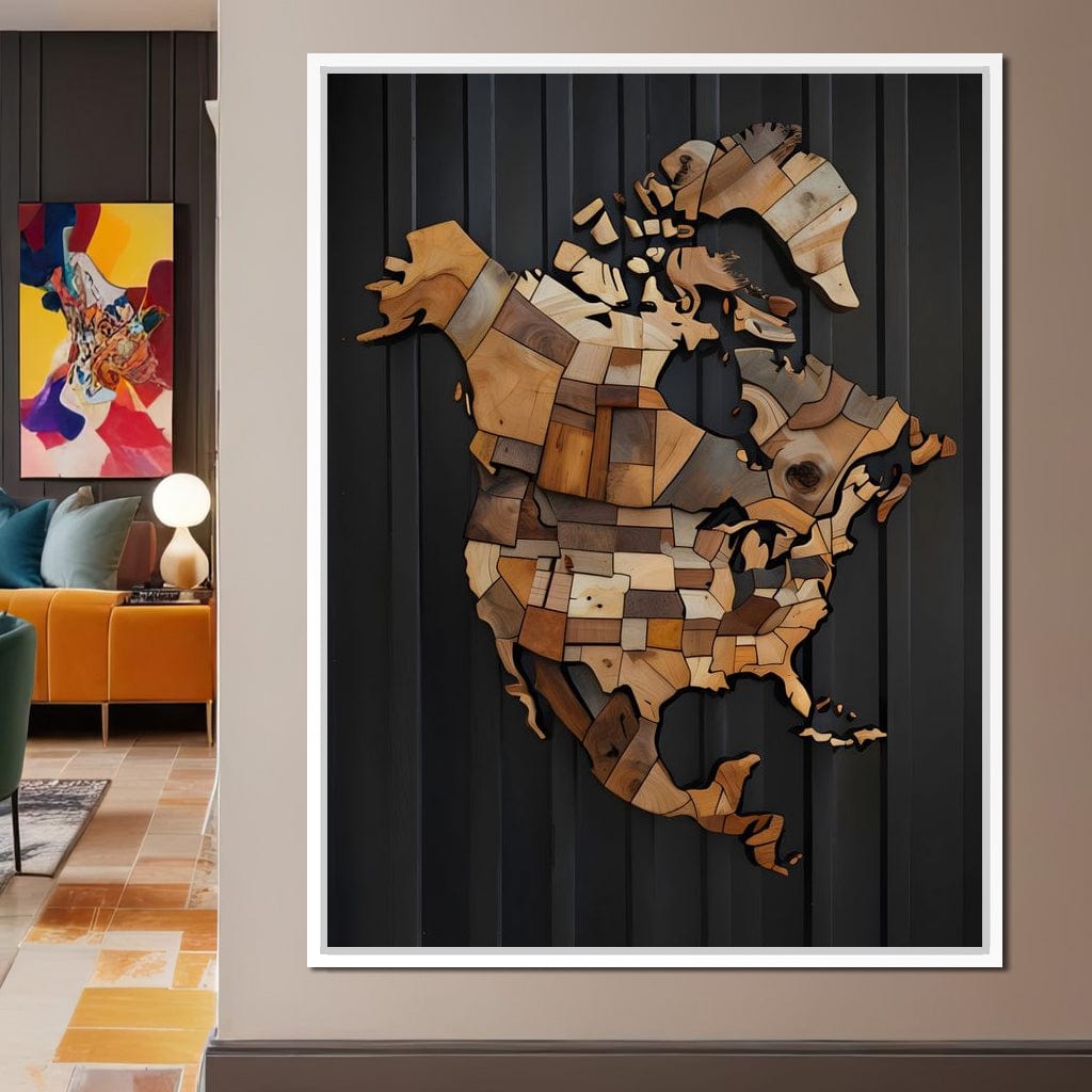 North America & Canada Wooden Art Canvas Wall Art