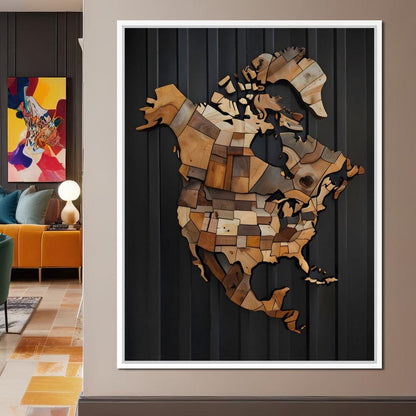 North America & Canada Wooden Art Canvas Wall Art
