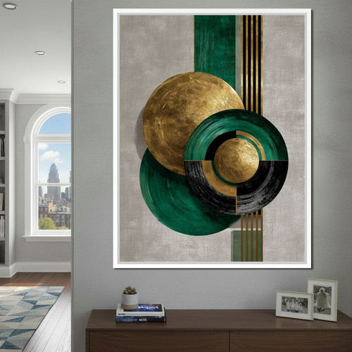 Emerald Gold Geometric Circles Canvas Wall Art