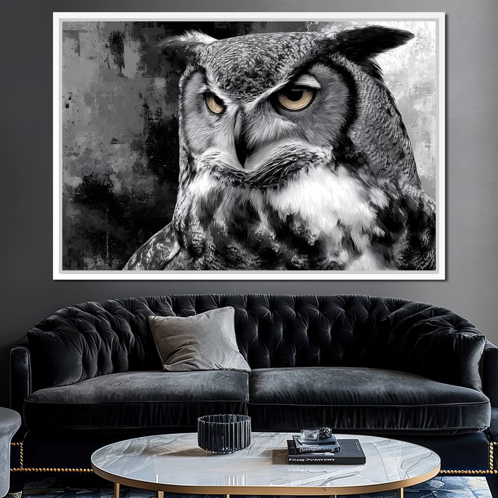 Noir Owl Golden Eyes Portrait Canvas Wall Art