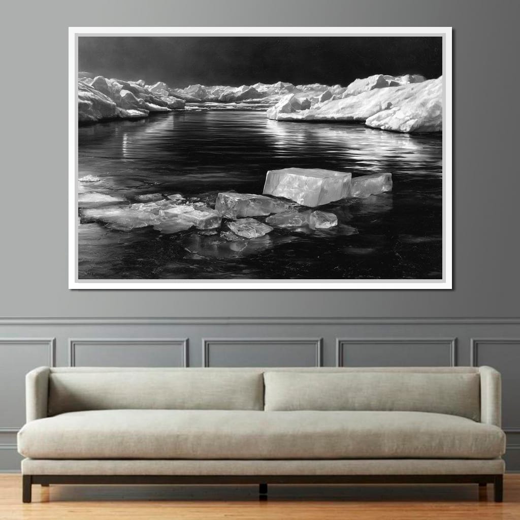 Midnight Drift Ice Fjord Canvas Wall Art