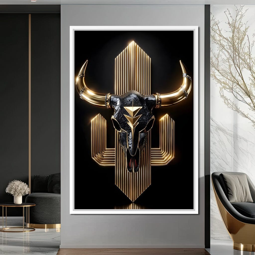 Golden Bull Deco Skull Majesty Canvas Wall Art