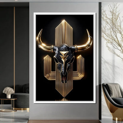 Golden Bull Deco Skull Majesty Canvas Wall Art