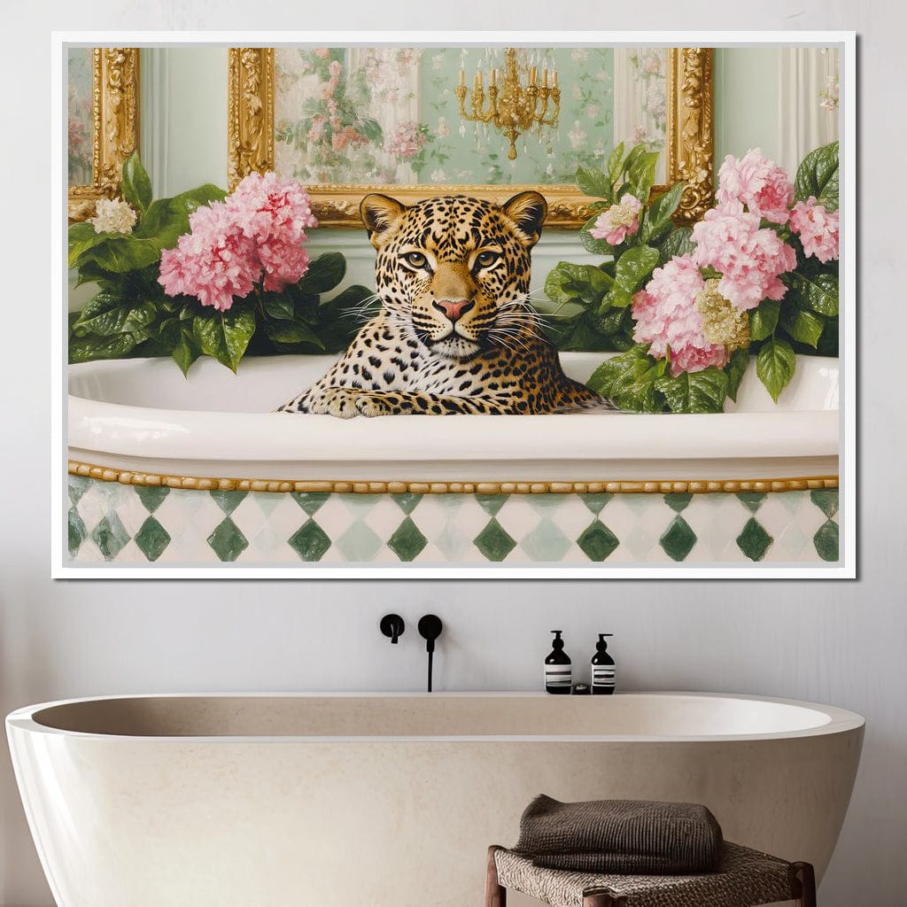 Leopard Luxe Floral Bathing Canvas Wall Art