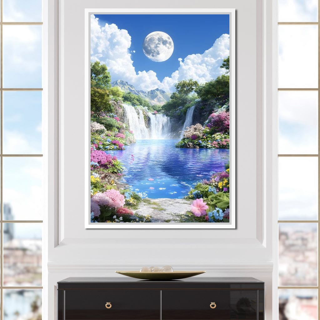 Lunar Reflection Over Falls Canvas Wall Art
