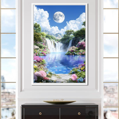 Lunar Reflection Over Falls Canvas Wall Art