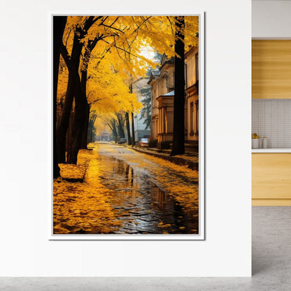 Autumn Leaves Along the City Road Canvas Wall Art