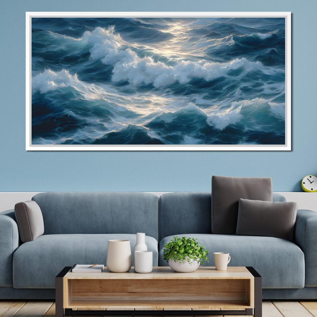 Sunlit Ocean Cresting Waves Canvas Wall Art