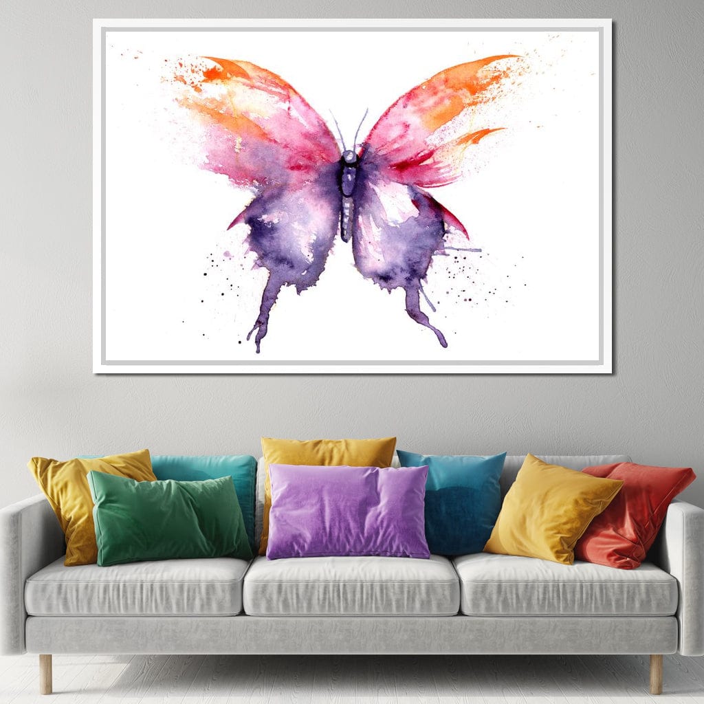 Watercolor Tricolor Butterfly Canvas Wall Art