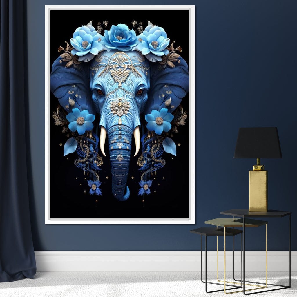 Elephant Bloom in Mystic Blue Canvas Wall Art