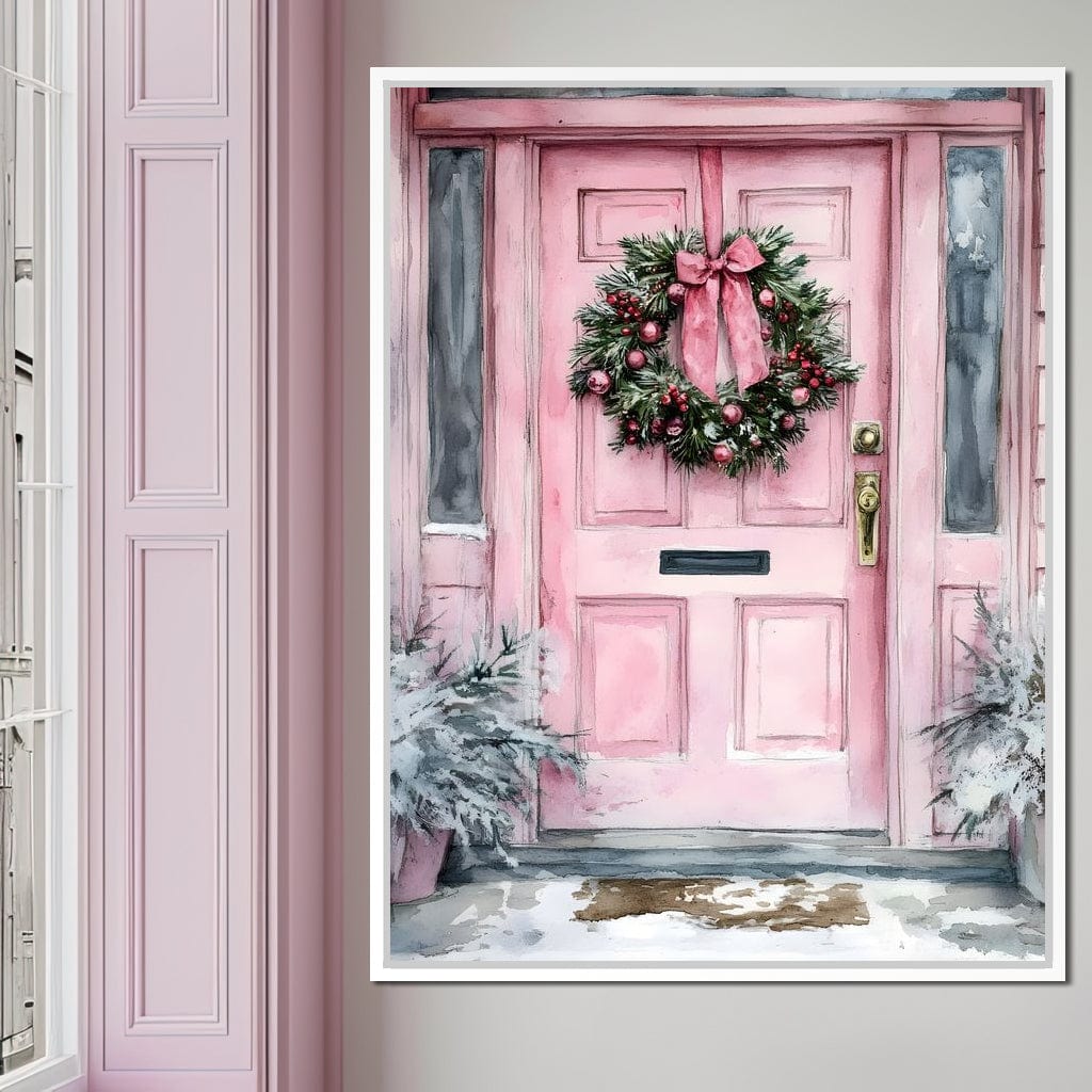 Winter Welcome Pink Door Canvas Wall Art