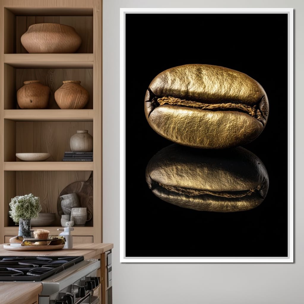 Golden Coffee Bean Reflection Canvas Wall Art