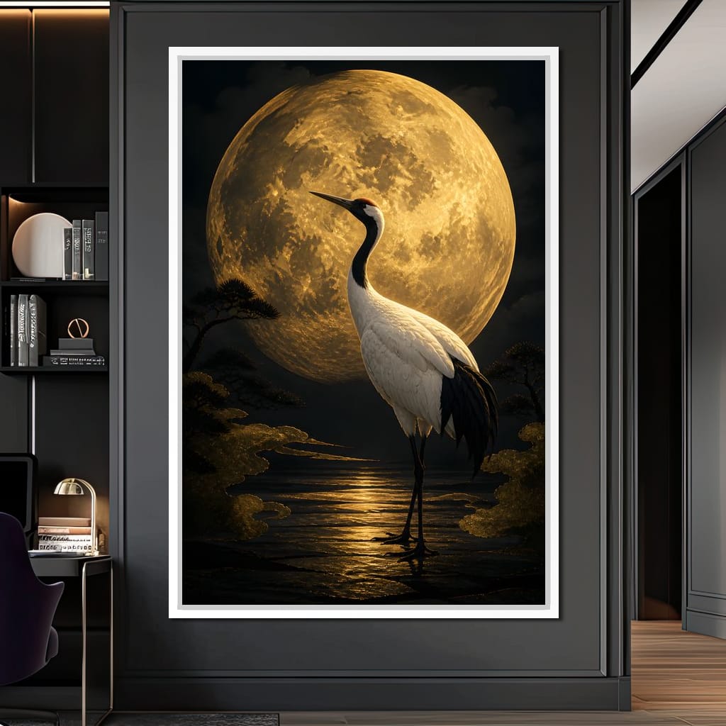 Crane Moonrise Canvas Wall Art