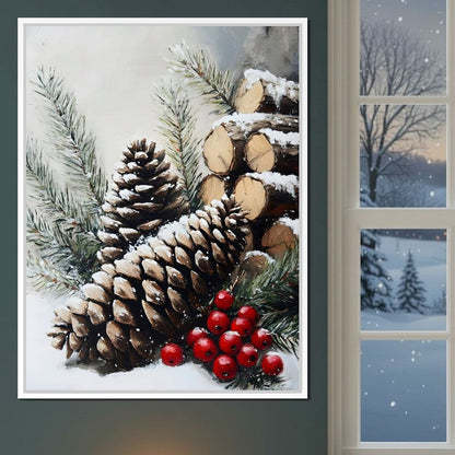 Snowy Pinecone Winter Gathering Canvas Wall Art
