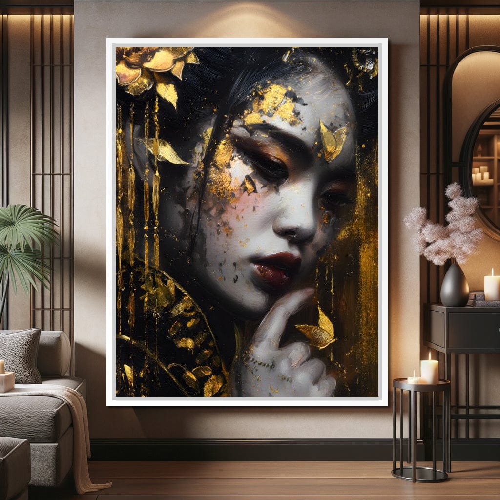 Golden Petal Muse Portrait Canvas Wall Art