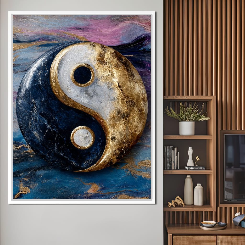 Golden Yin Yang Balance Flow Canvas Wall Art