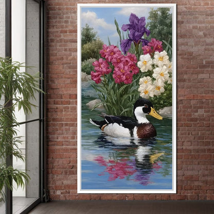 Duck Tranquility Floral Reflection Canvas Wall Art