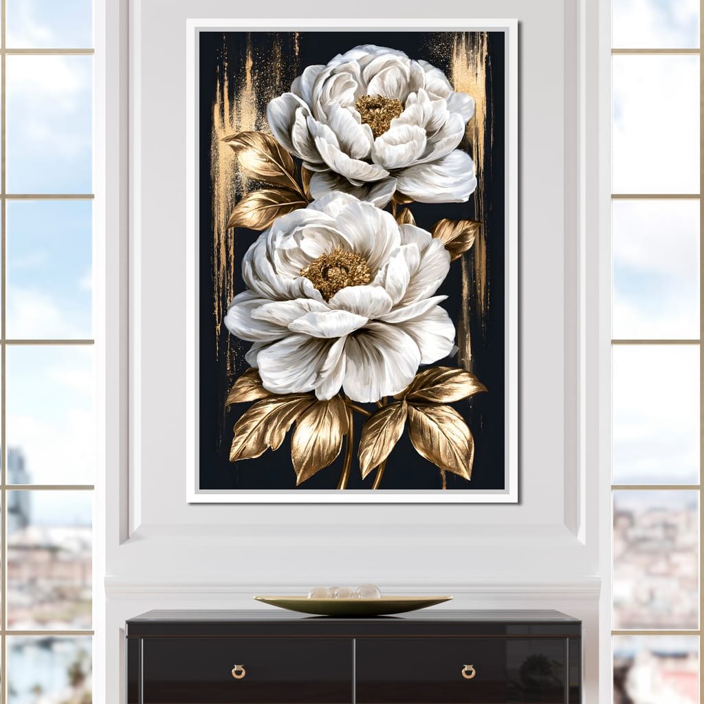 Gilded Petals Resting Upon Midnight Canvas Wall Art