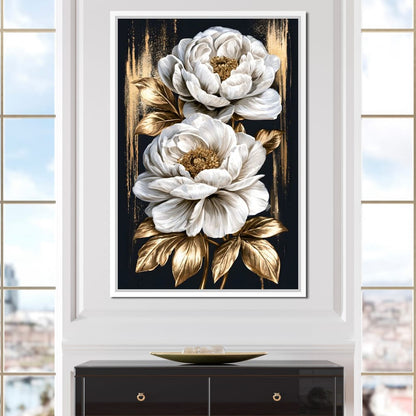 Gilded Petals Resting Upon Midnight Canvas Wall Art