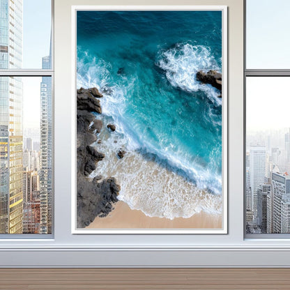 Turquoise Tide on Rock Shore Canvas Wall Art