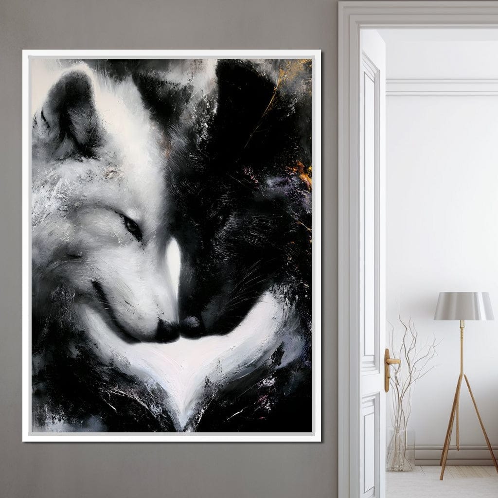Dual Wolf Spirit Embrace Canvas Wall Art