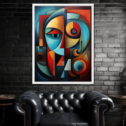 Scarlet, Sienna, and Mustard Cubism Canvas Wall Art