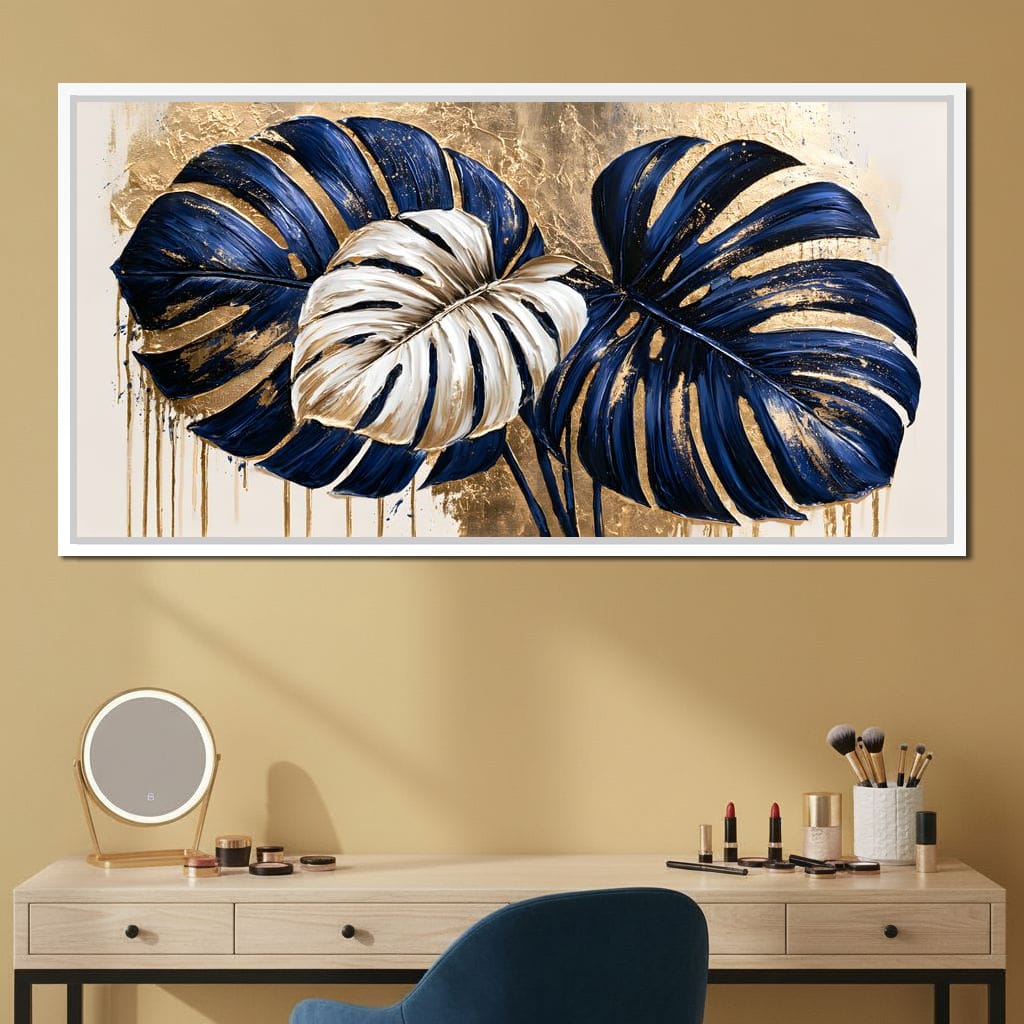 Gilded Monstera Leaves Dancing With Light Canvas Wall Art