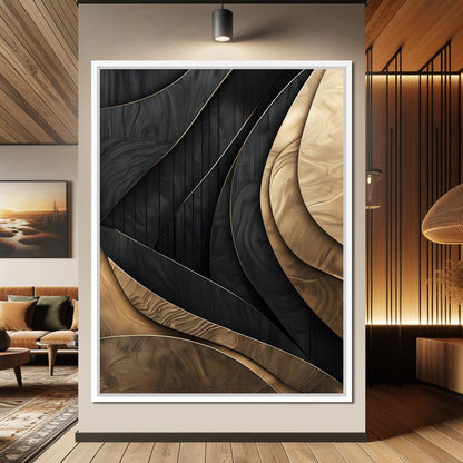 Grey and Gold Wooden Waves 004 Canvas Wall Art