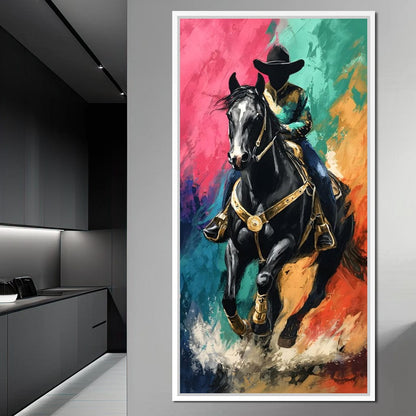 Galloping Midnight Charro Charge Canvas Wall Art