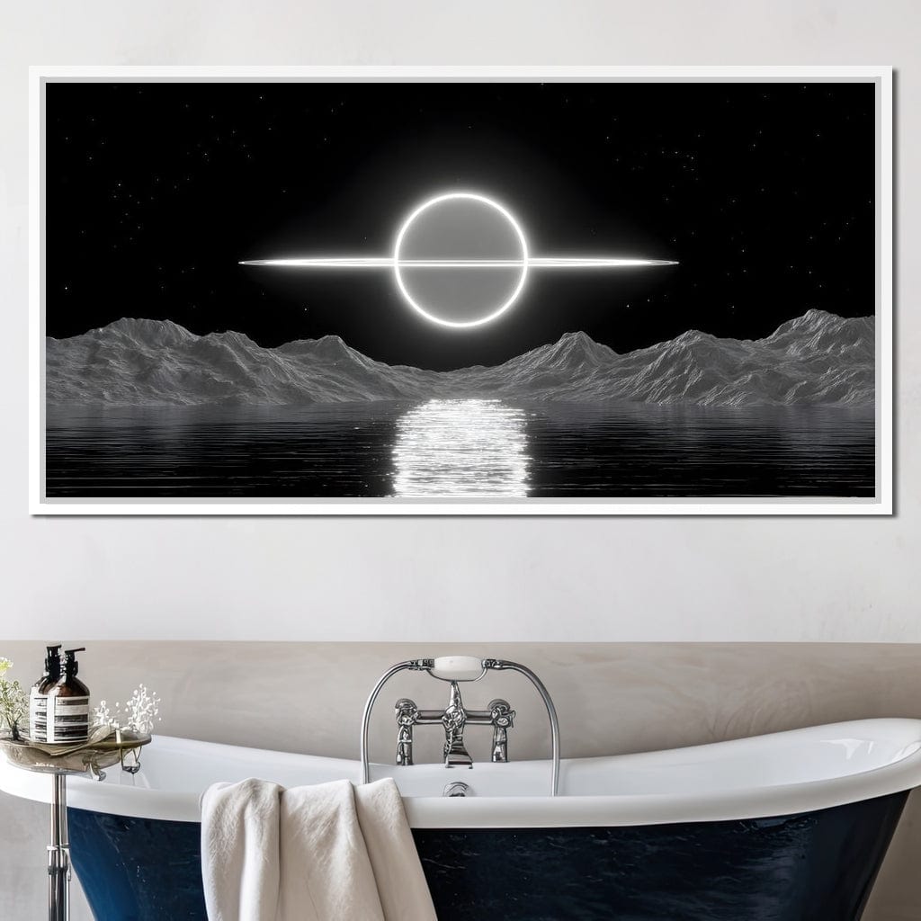 Celestial Orbit Over Silver Sea Canvas Wall Art