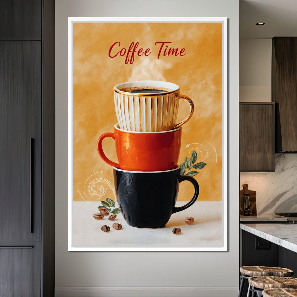 Coffee Time Stacked Mugs Canvas Wall Art