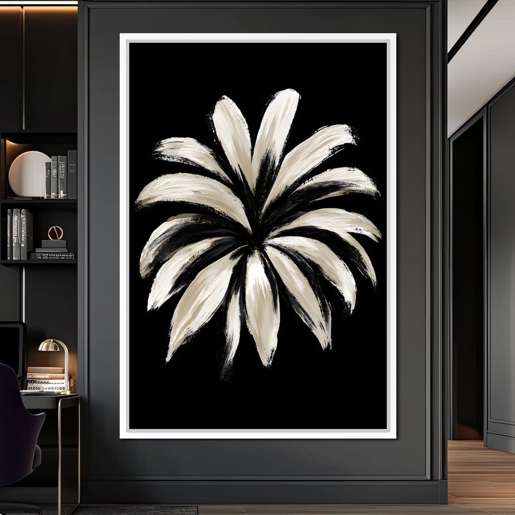 Monochrome Petals Reaching For Night Canvas Wall Art