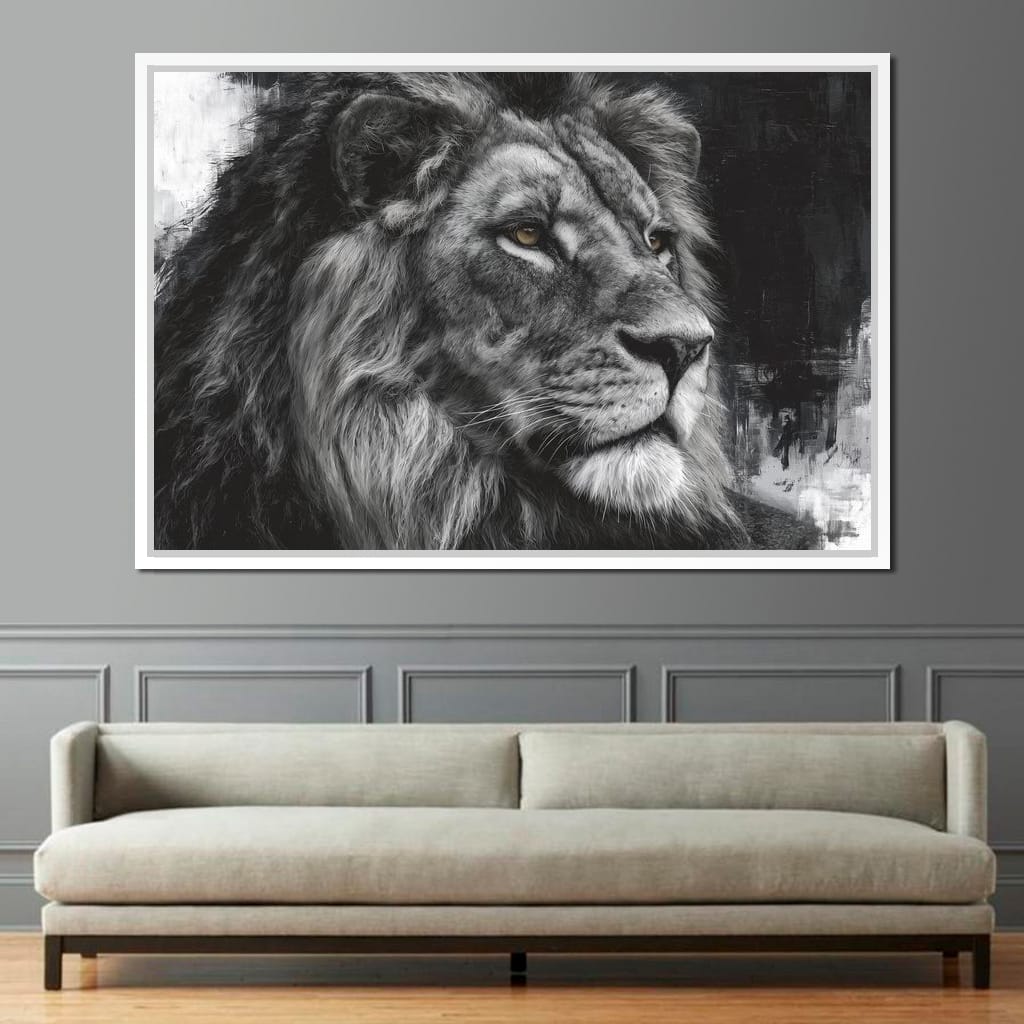 Regal Lion Monochrome Portrait Canvas Wall Art