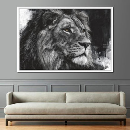 Regal Lion Monochrome Portrait Canvas Wall Art