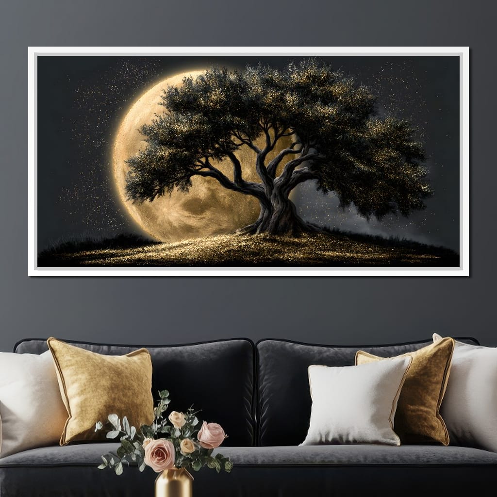 Gilded Roots Beneath A Radiant Moon Canvas Wall Art