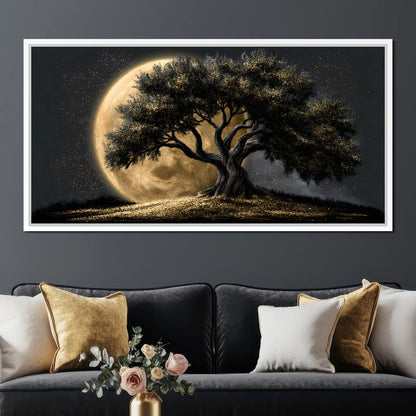 Gilded Roots Beneath A Radiant Moon Canvas Wall Art
