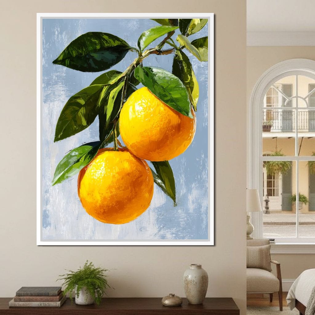 Sunlit Oranges On Branch Canvas Wall Art