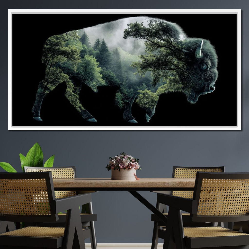 Bison Forest Spirit Silhouette Canvas Wall Art