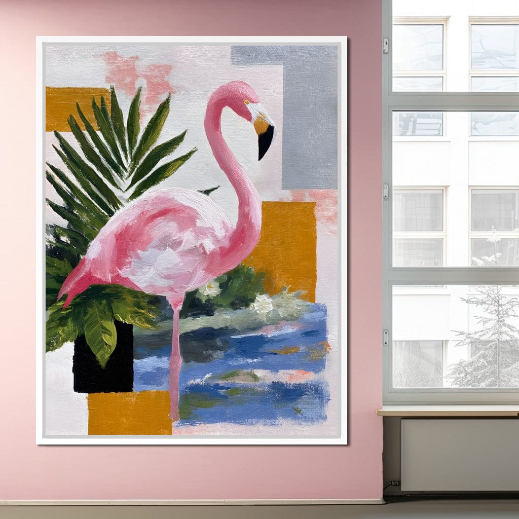 Pink Flamingo Tropical Blocks Canvas Wall Art