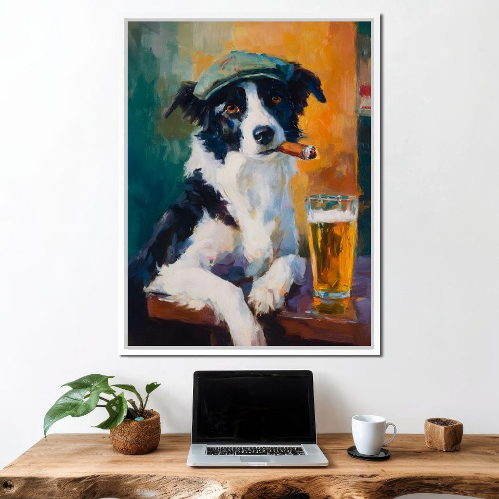 Cigar Dog Pub Portrait Oil Canvas Wall Art