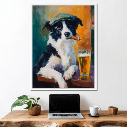 Cigar Dog Pub Portrait Oil Canvas Wall Art