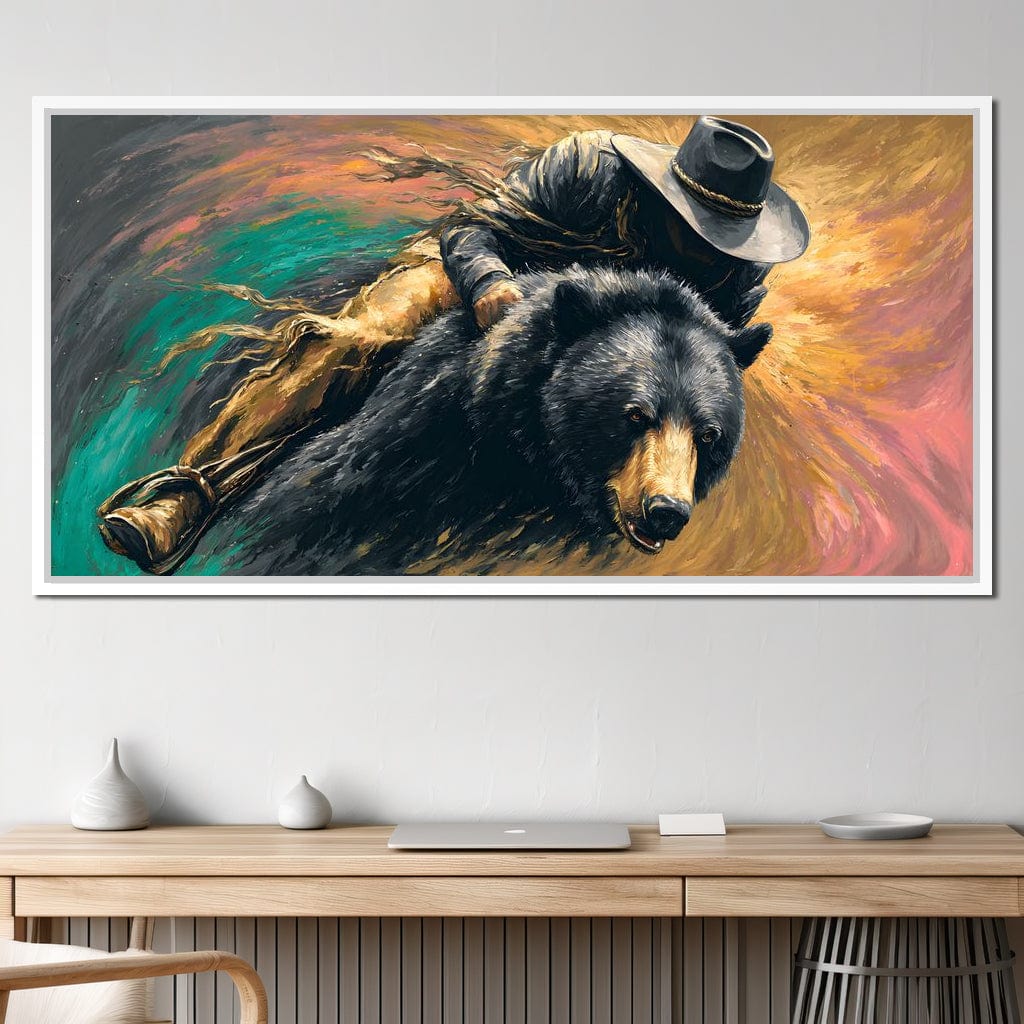 Cowboy Charge On Midnight Bear Canvas Wall Art
