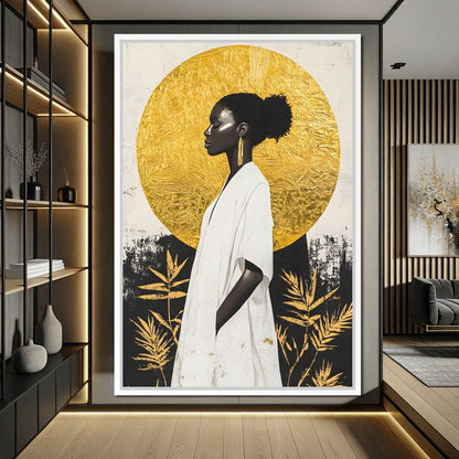 Golden Halo Afrocentric Poise Canvas Wall Art
