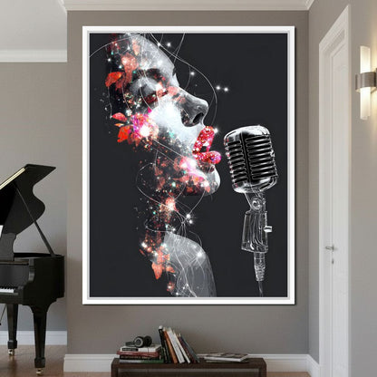 Cosmic Vocalist Neon Kiss Canvas Wall Art