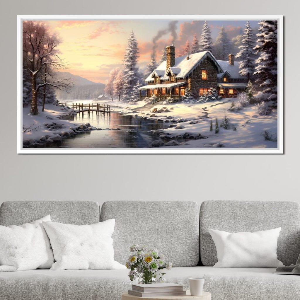 Christmas Cottage Home Canvas Wall Art