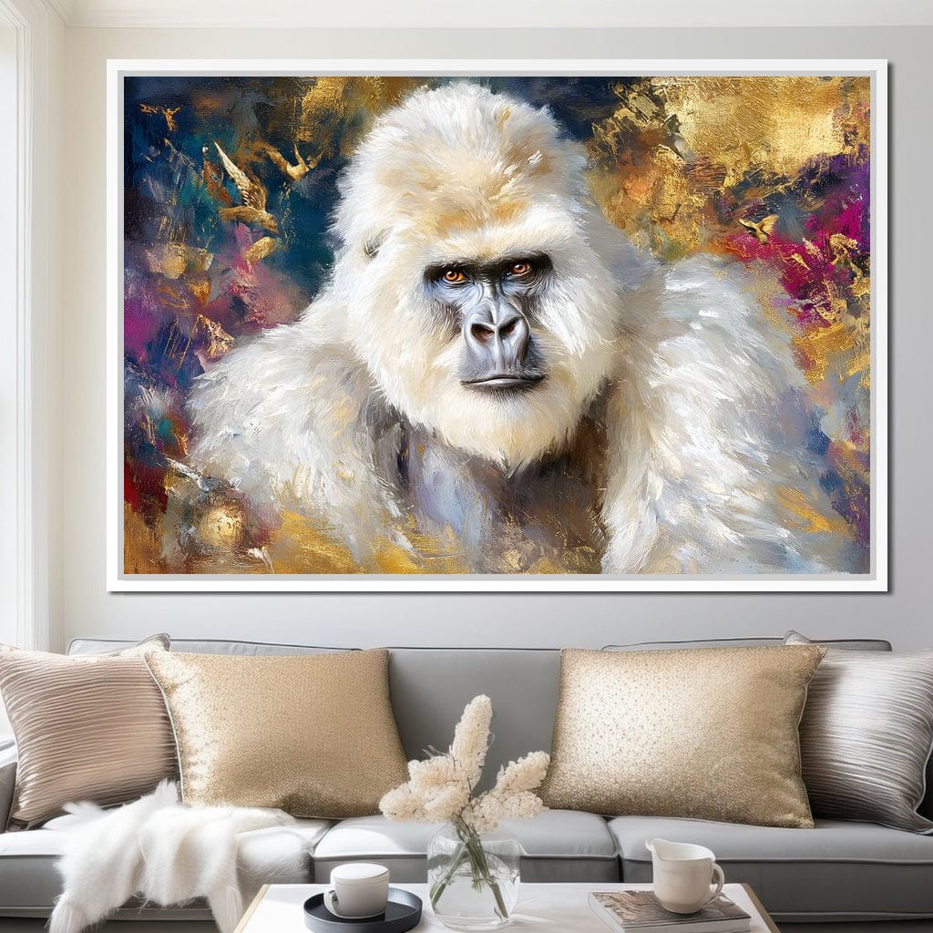 Majestic White Gorilla Portrait Canvas Wall Art