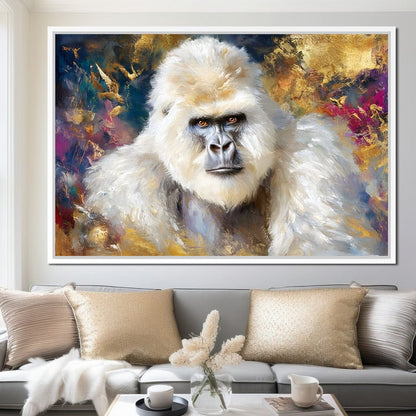 Majestic White Gorilla Portrait Canvas Wall Art