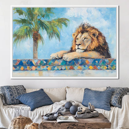 Lion Oasis Tranquility Canvas Wall Art